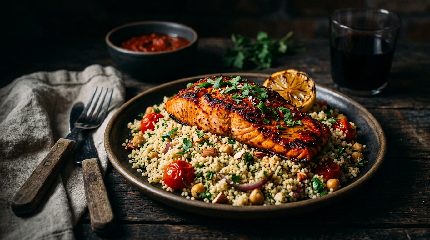 Harissa Salmon with Couscous